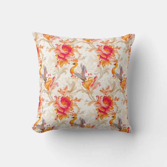 Eleganter Rokoko Inspiriert Orange und Black Desig Kissen (Vorderseite)
