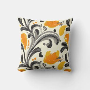 Eleganter Rokoko Inspiriert Orange und Black Desig Kissen