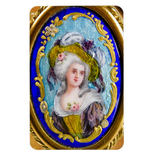 ELEGANTER ROKOKO LADY PORTRATRAIN MIT PINKROSEN MAGNET