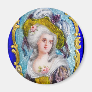 ELEGANTER ROKOKO LADY PORTRATRAIN MIT PINKROSEN MAGNET