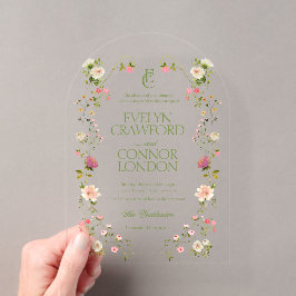 Eleganter Rokoko Monogram Floral Wedding Acryleinladungen