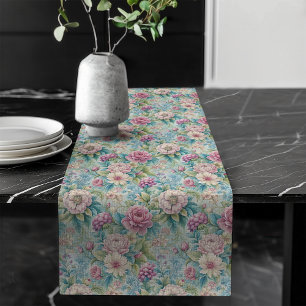 Eleganter Rokoko Table Runner Verzierte Blumenmust Großer Tischläufer