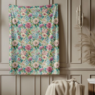 Eleganter Rokoko Verzierte botanische Muster Fleecedecke