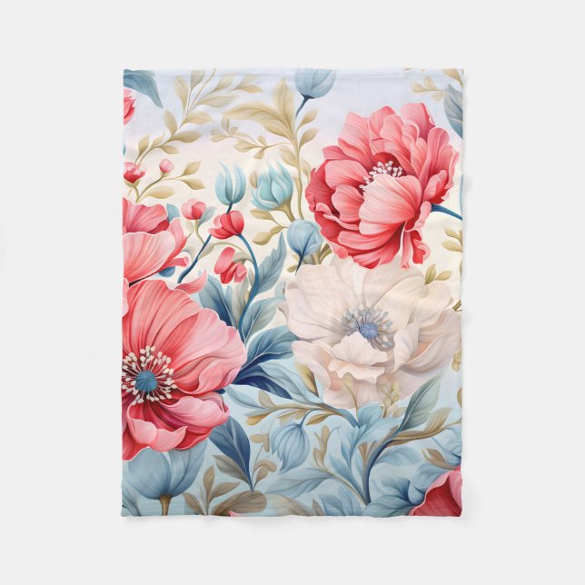 Eleganter Romantischer Blumen Botanischer Garten Fleecedecke (Vorderseite)