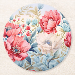 Eleganter Romantischer Blumen Botanischer Garten Runder Pappuntersetzer
