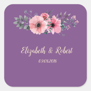 Eleganter Romantischer Blumen Hochzeitsaufkleber Quadratischer Aufkleber