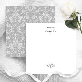 Eleganter Romantischer Chic Floral Damask-Gray Mitteilungskarte