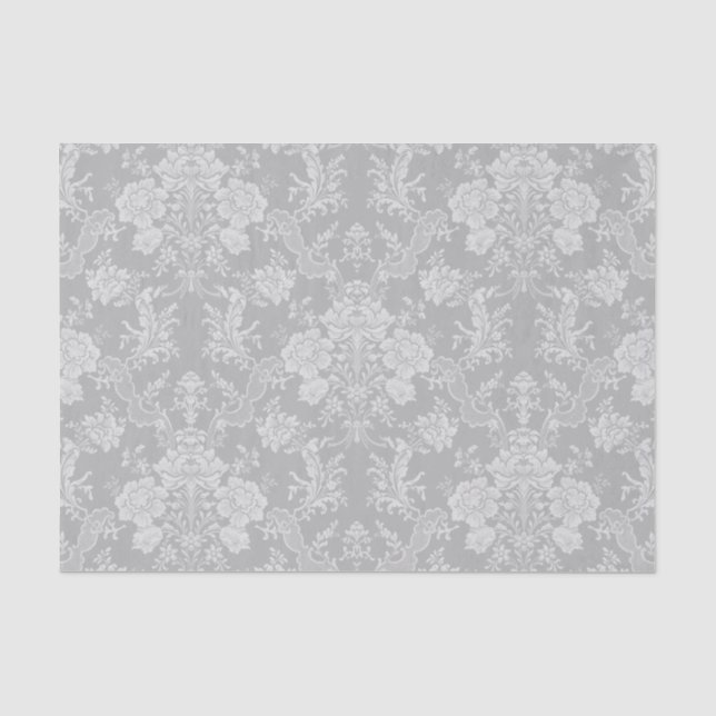 Eleganter Romantischer Chic Floral Damask-Gray Seidenpapier (Vorderseite)