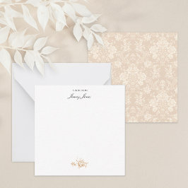 Eleganter romantischer Chic floraler Damast-Cream Mitteilungskarte