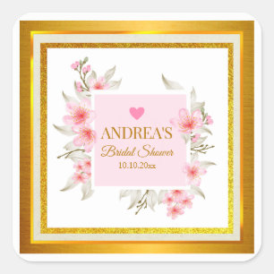 Eleganter Romantischer Moderner Rosa Floraler Brau Quadratischer Aufkleber