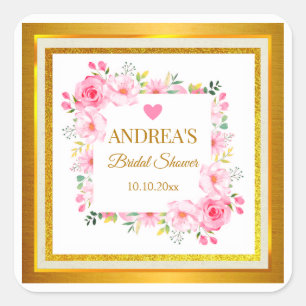 Eleganter Romantischer Moderner Rosa Floraler Brau Quadratischer Aufkleber