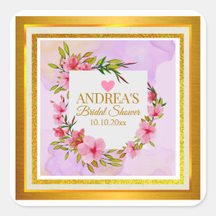 Eleganter Romantischer Moderner Rosa Floraler Brau Quadratischer Aufkleber