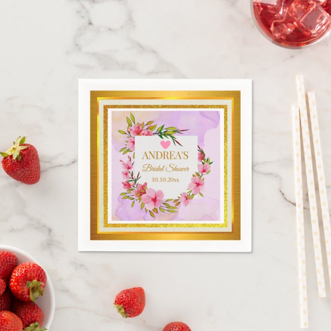 Eleganter Romantischer Moderner Rosa Floraler Brau Serviette (Beispiel)