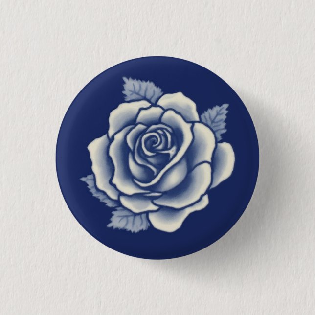 Eleganter Romantischer Schicker Blaue Blumen-Damas Button (Vorderseite)