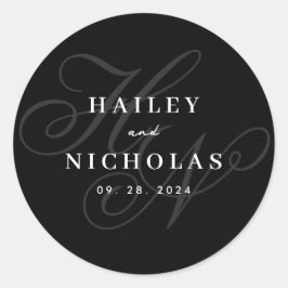 Eleganter Romantischer Script Monogram Wedding Sti Runder Aufkleber