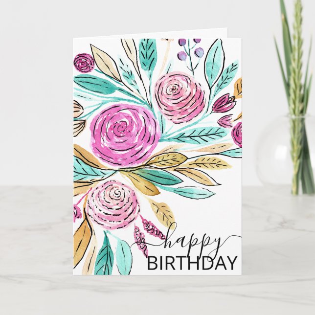 Eleganter, rosa Aquamarines Floral Wasserfarbe Glü Karte (Vorderseite)