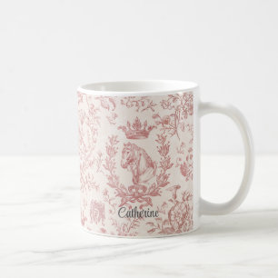 Eleganter rosa-beiger Reitsport-Blumen-Toile-Name Kaffeetasse