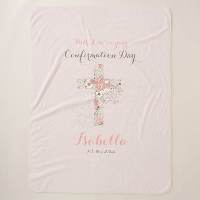 Eleganter Rosa Bestätigung Blumenkreuz Sherpadecke (Vorderseite)