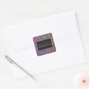 Eleganter rosa-blauer-goldener Glitter-Schwarz-Leo Quadratischer Aufkleber