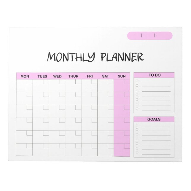 Eleganter rosa-blauer leerer Monatsplanerkalender  Notizblock (Vorderseite)
