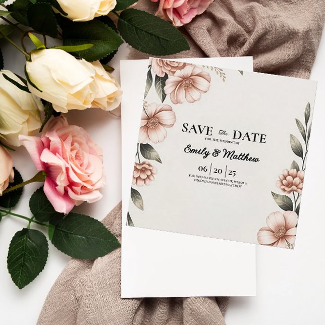 Eleganter rosa Blume Designer Save the Date (Von Creator hochgeladen)