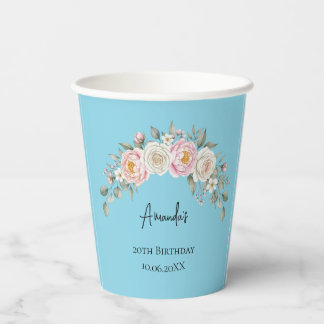 Eleganter rosa Blumen Einwegbecher mit individuell Pappbecher