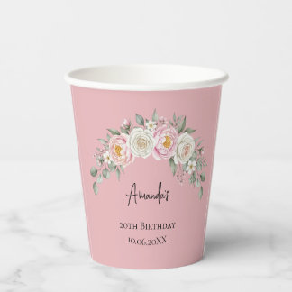 Eleganter Rosa Blumen Einwegbecher mit Personalisi Pappbecher