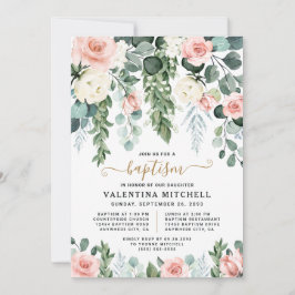 Eleganter Rosa Blumengarten Einzigartige Taufe Einladung