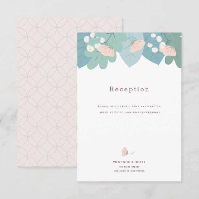 Eleganter Rosa Blumengarten Hochzeitskarte Empfang Einladung (Vorne/Hinten)
