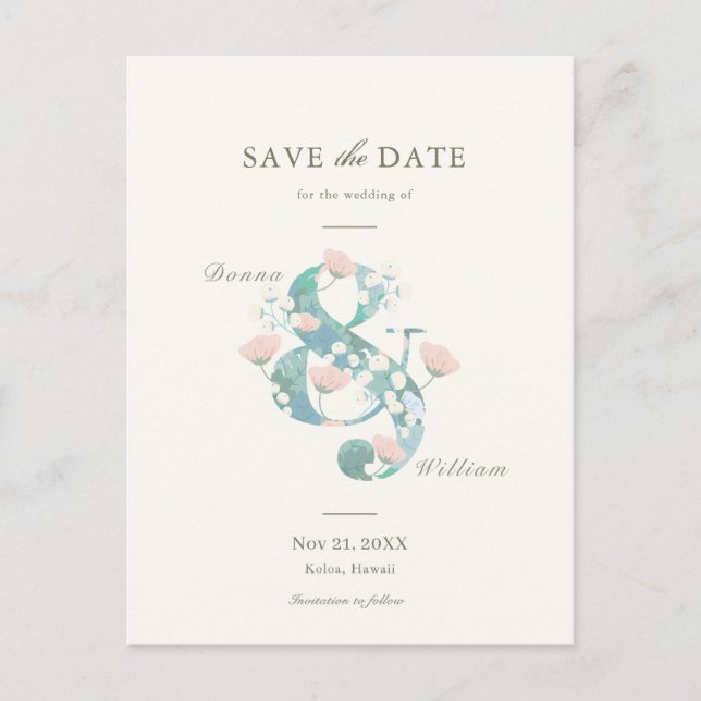 Eleganter Rosa Blumengarten Save the Date Ankündigungspostkarte (Vorderseite)