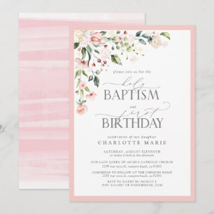 Eleganter rosa Blumengymnastik & 1. Geburtstag Einladung