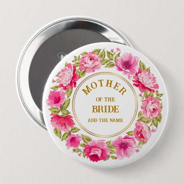 Eleganter rosa Blumenkranz Mutter der Braut Button (Vorne & Hinten)