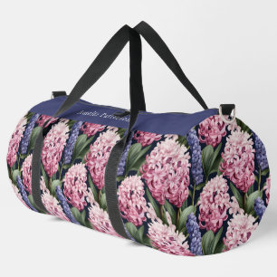 Eleganter rosa Blumenmuster Personalisierter Name Duffle Bag