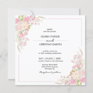 Eleganter rosa Blumenplatz Einladung zur Hochzeit