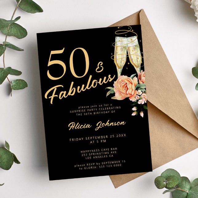 Eleganter rosa Blumenstrauß 50 sagenhafte 50. Gebu Einladung (Von Creator hochgeladen)