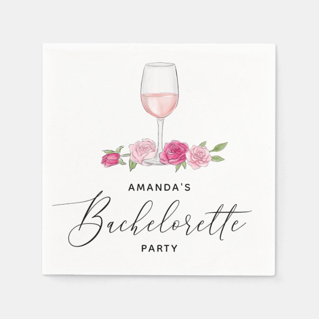 Eleganter Rosa Blumenwein Junggeselinnen-Abschied Serviette (Vorderseite)