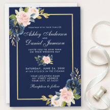 Eleganter Rosa Blush Blue Floral Wedding Gold Rahm