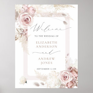 Eleganter Rosa Blush Dusty Rose Hochzeitsbegrüßung Poster