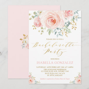 Eleganter Rosa Blush Gold Bloral Junggeselinnen-Ab Einladung