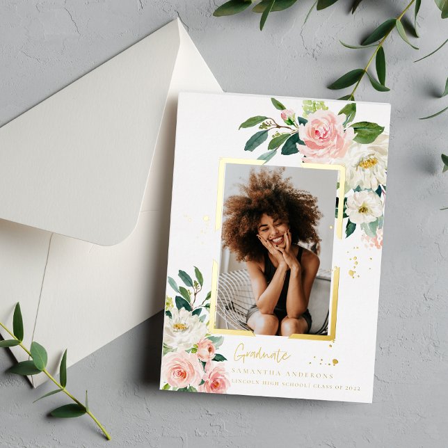 Eleganter Rosa Blütenrosa Gold Rahmen Folieneinladung (Von Creator hochgeladen)