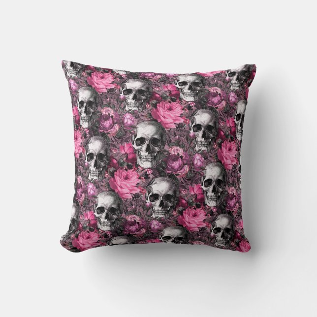 Eleganter rosa Blütenschädel Kissen (Vorderseite)