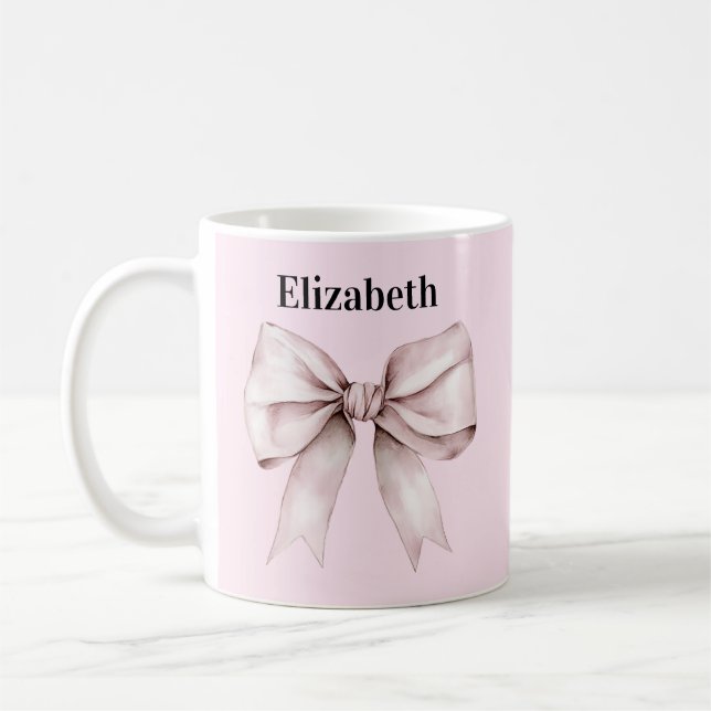 Eleganter rosa Bogen Personalisierter Name Kaffeetasse (Links)