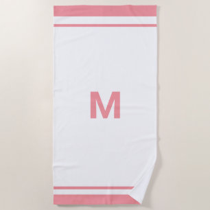 Eleganter rosa Border Script Monogram Letter Strandtuch