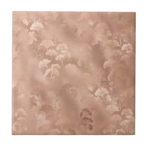 Eleganter rosa botanischer Ginkgo-Gold-Laub-Druck Fliese