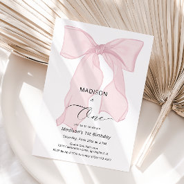 Eleganter rosa Bow Erster Geburtstag Einladung