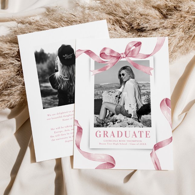 Eleganter Rosa Bow Foto Abschluss Ankündigung (Von Creator hochgeladen)