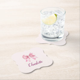 Eleganter rosa Bow & Name Personalisiert Paper Unt Untersetzer