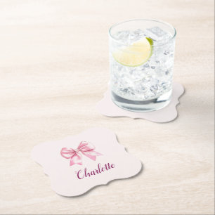 Eleganter rosa Bow & Name Personalisiert Paper Unt Untersetzer