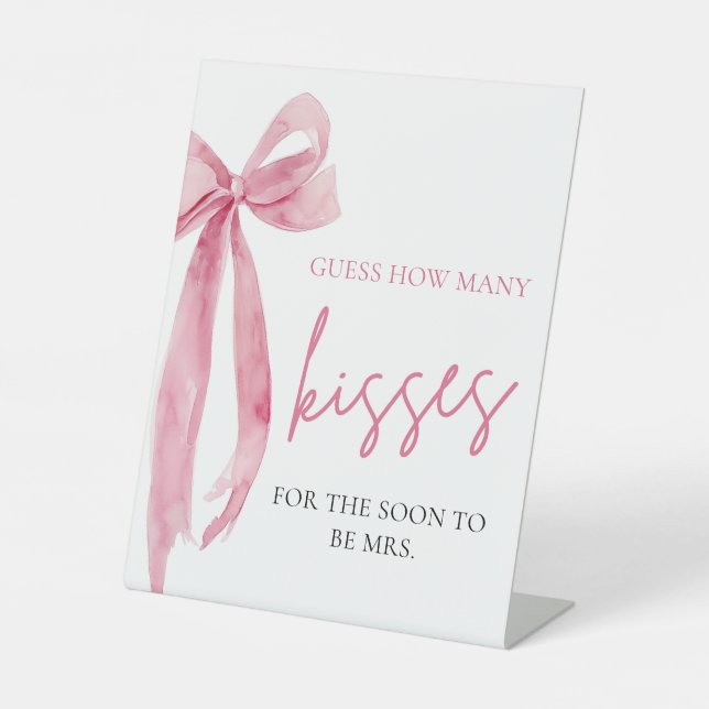 Eleganter Rosa Bow rät wie viele Kisses Spiel Sockelschild (Vorderseite)