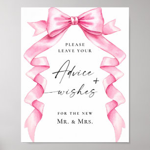 Eleganter rosa Bow Ratgeber und Wünsche Hochzeitsz Poster